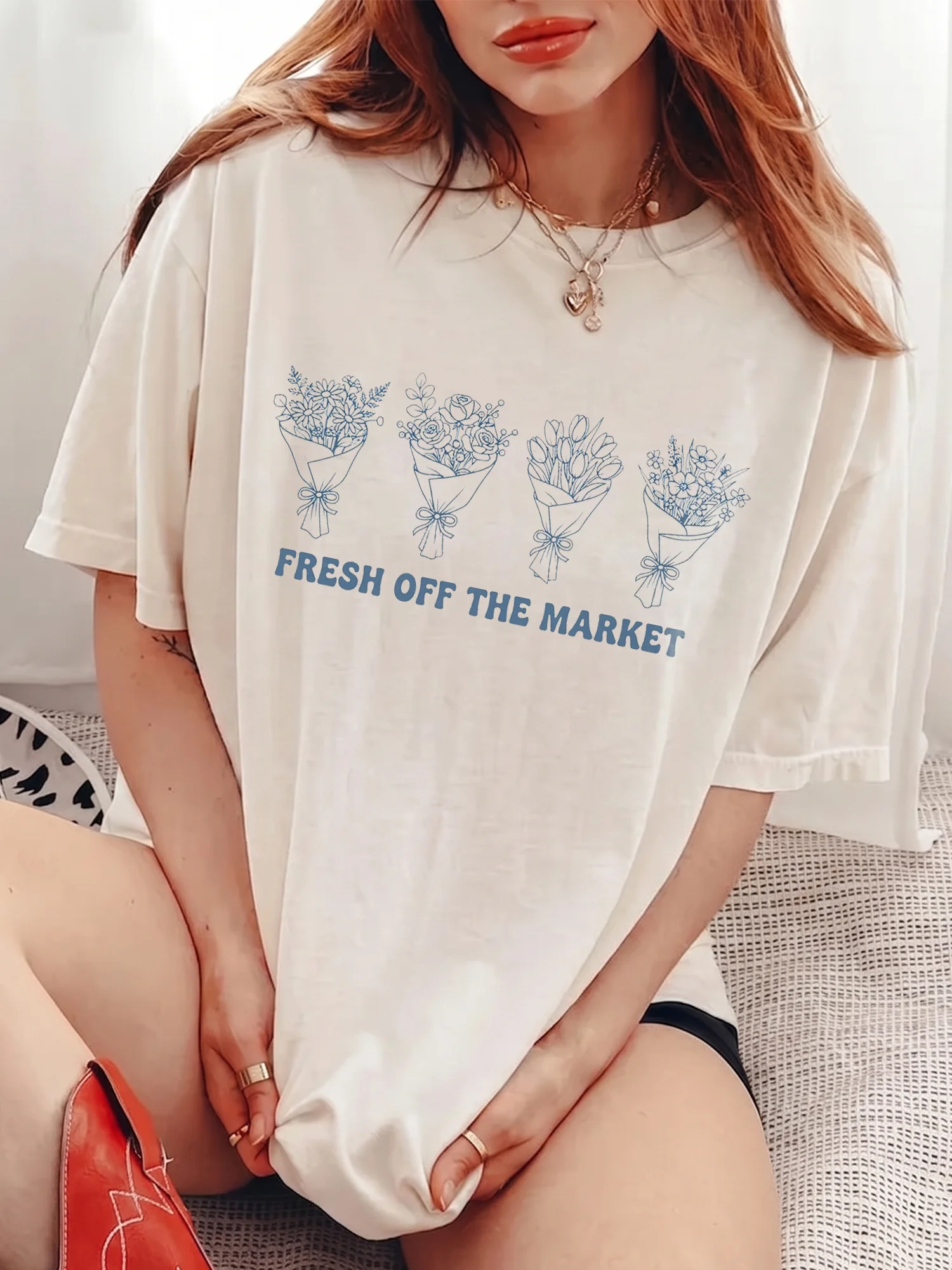 Fresh Off The Market Floral Bouquet Tee Bachelorette Shirt For Women