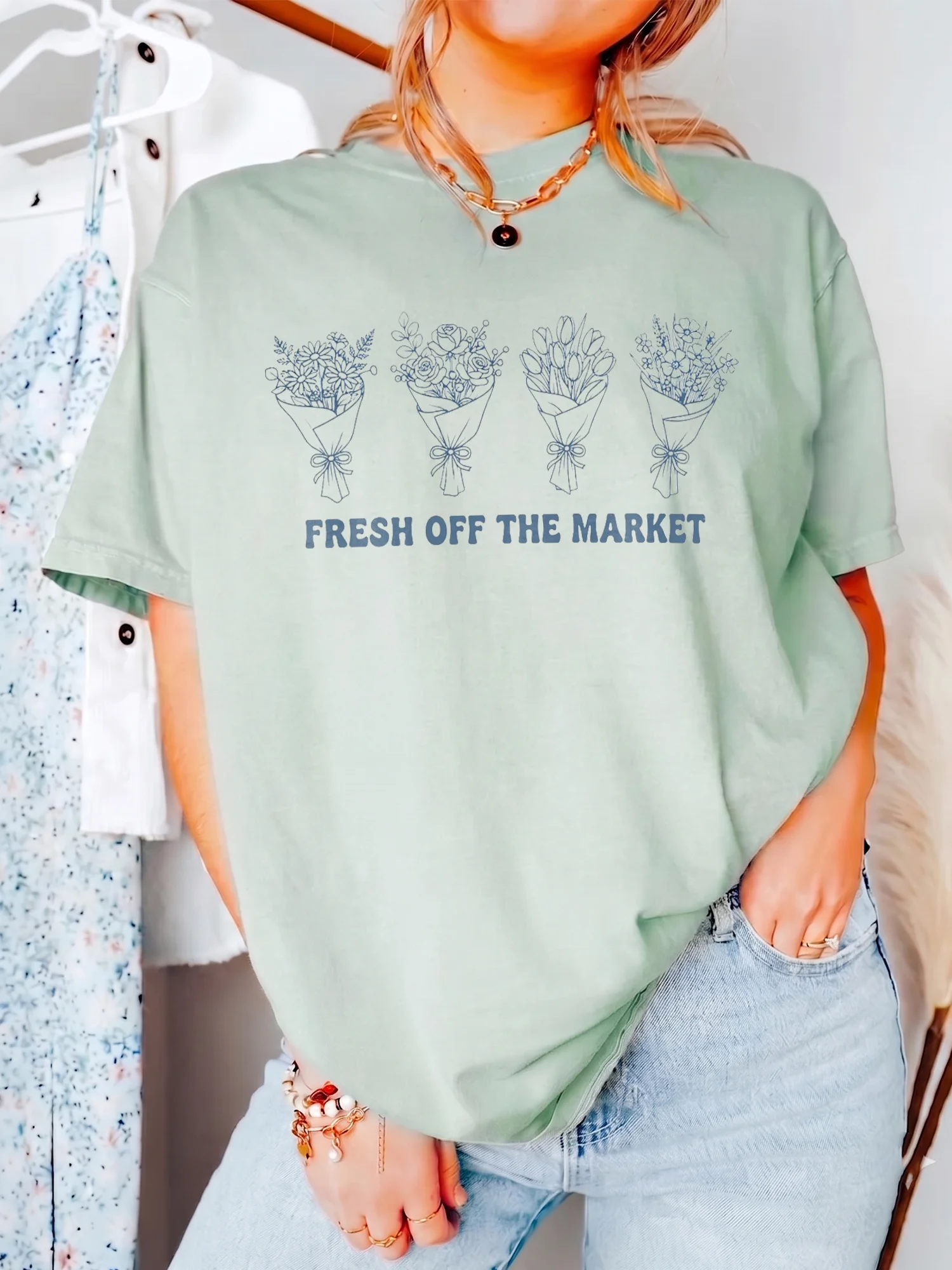 Fresh Off The Market Floral Bouquet Tee Bachelorette Shirt For Women