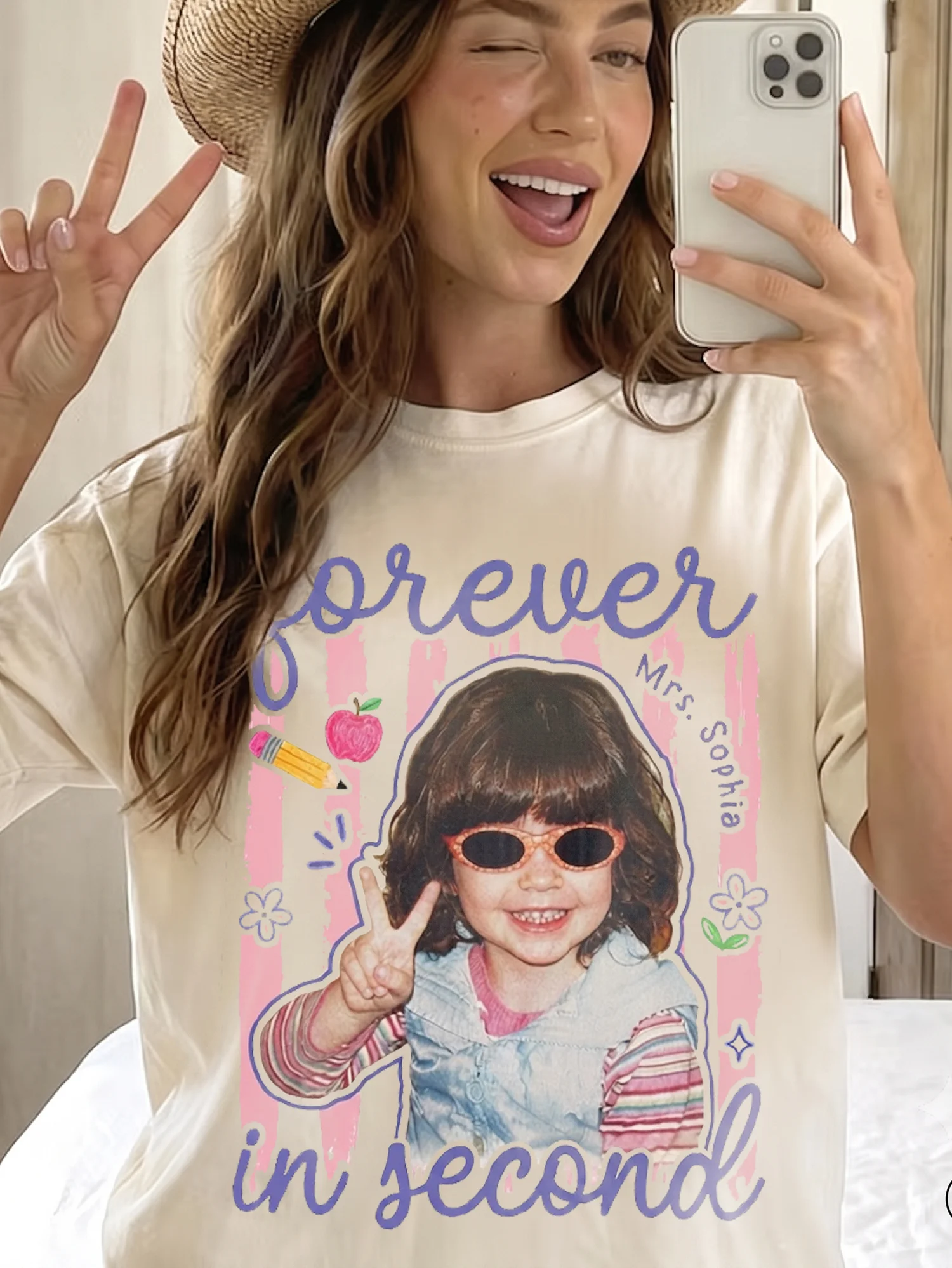 Forever in Second Grade Teacher Custom Photo Tee Personalized Back to School Gift