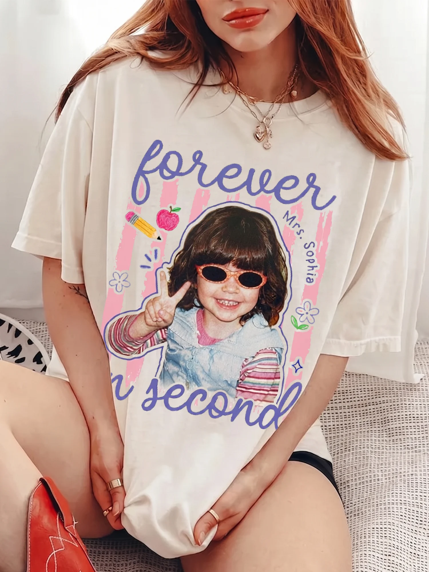 Forever in Second Grade Teacher Custom Photo Tee Personalized Back to School Gift