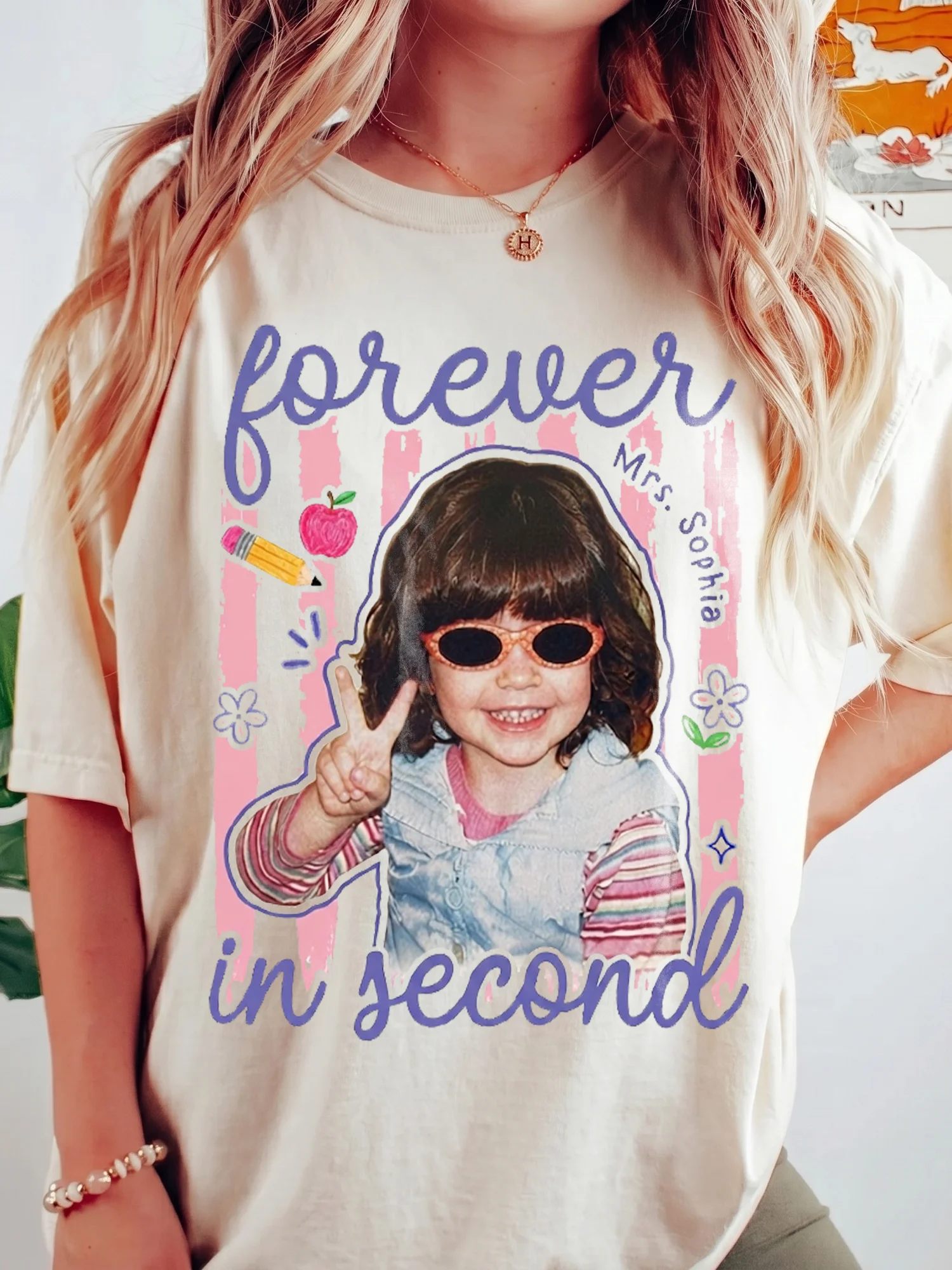 Forever in Second Grade Teacher Custom Photo Tee Personalized Back to School Gift