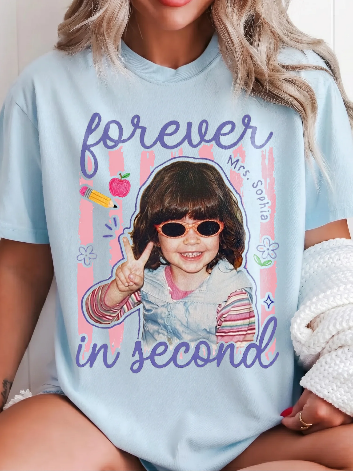 Forever in Second Grade Teacher Custom Photo Tee Personalized Back to School Gift