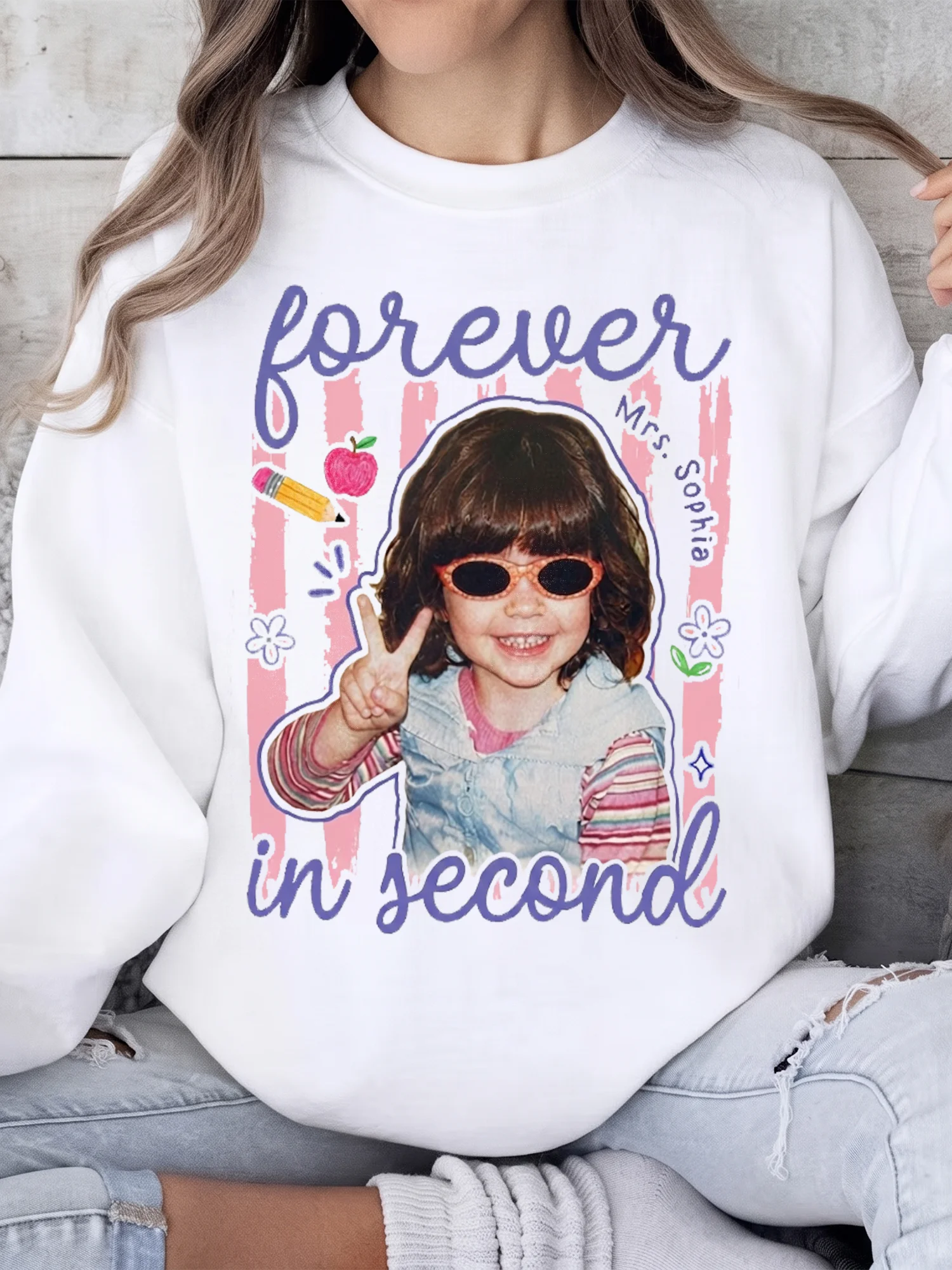 Forever in Second Grade Teacher Custom Photo Tee Personalized Back to School Gift