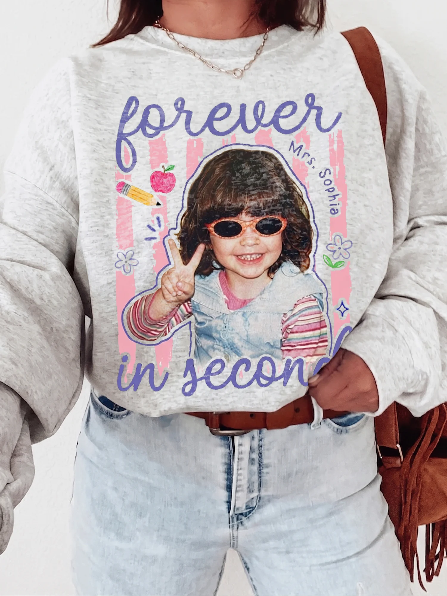 Forever in Second Grade Teacher Custom Photo Tee Personalized Back to School Gift