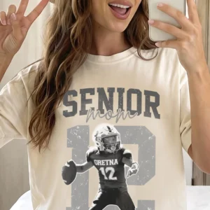 Proud Senior Mom Custom Photo Football Tee Personalized Name and Number Senior Night Gift