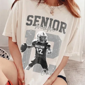 Proud Senior Mom Custom Photo Football Tee Personalized Name and Number Senior Night Gift