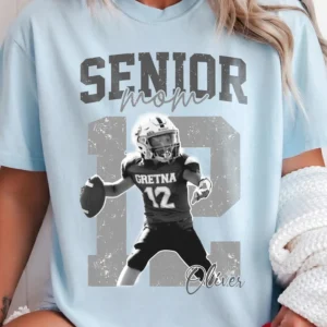 Proud Senior Mom Custom Photo Football Tee Personalized Name and Number Senior Night Gift