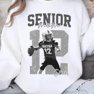 Proud Senior Mom Custom Photo Football Tee Personalized Name and Number Senior Night Gift