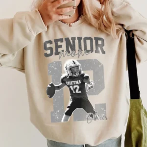 Proud Senior Mom Custom Photo Football Tee Personalized Name and Number Senior Night Gift