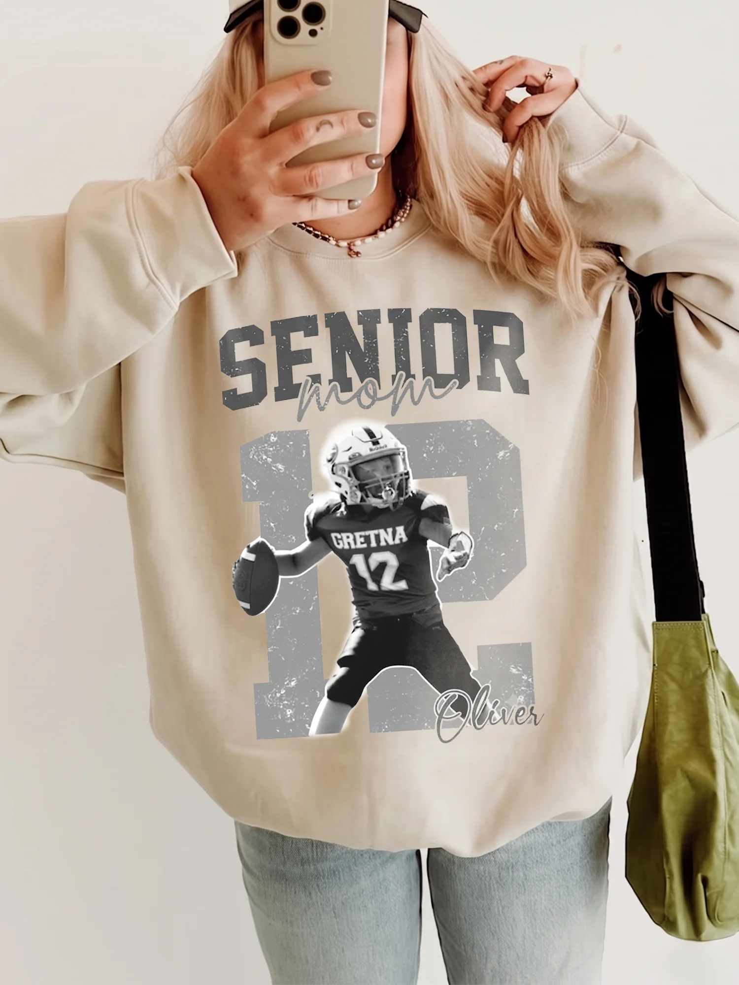 Proud Senior Mom Custom Photo Football Tee Personalized Name and Number Senior Night Gift