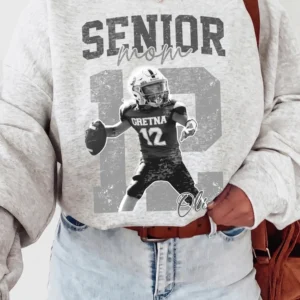 Proud Senior Mom Custom Photo Football Tee Personalized Name and Number Senior Night Gift