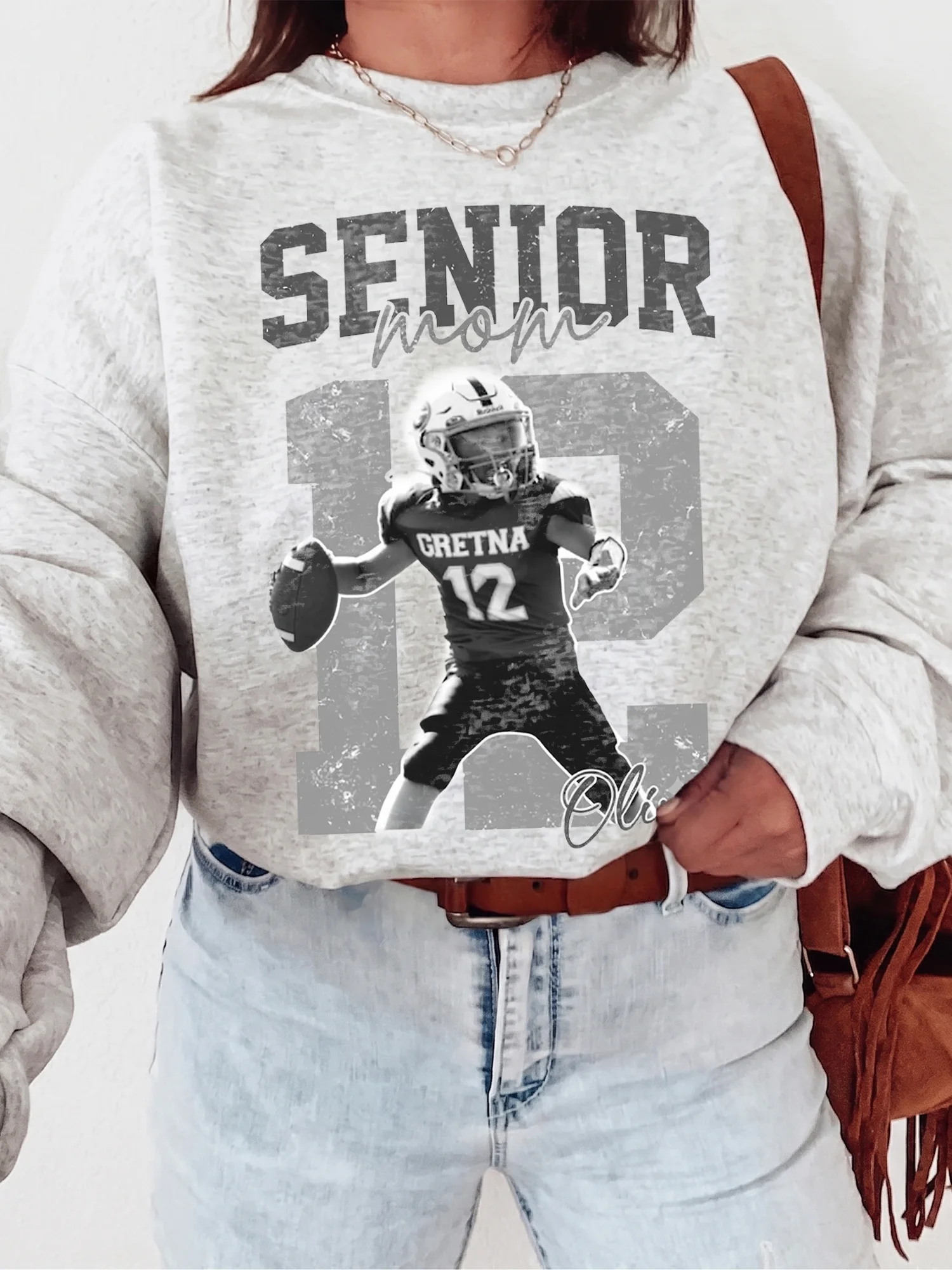 Proud Senior Mom Custom Photo Football Tee Personalized Name and Number Senior Night Gift