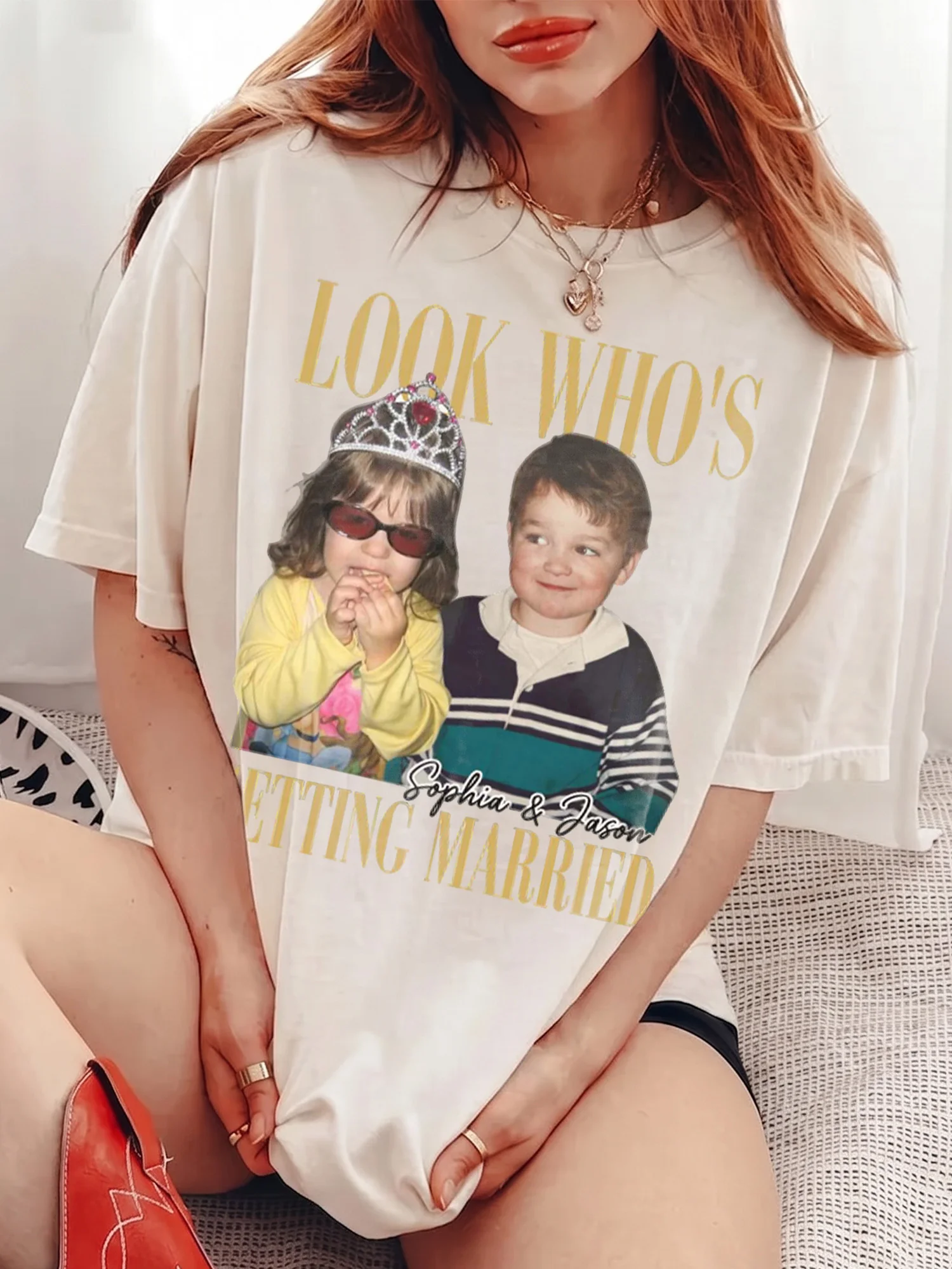 Look Who's Getting Married Custom Photo Tee Engagement Gift Shirt