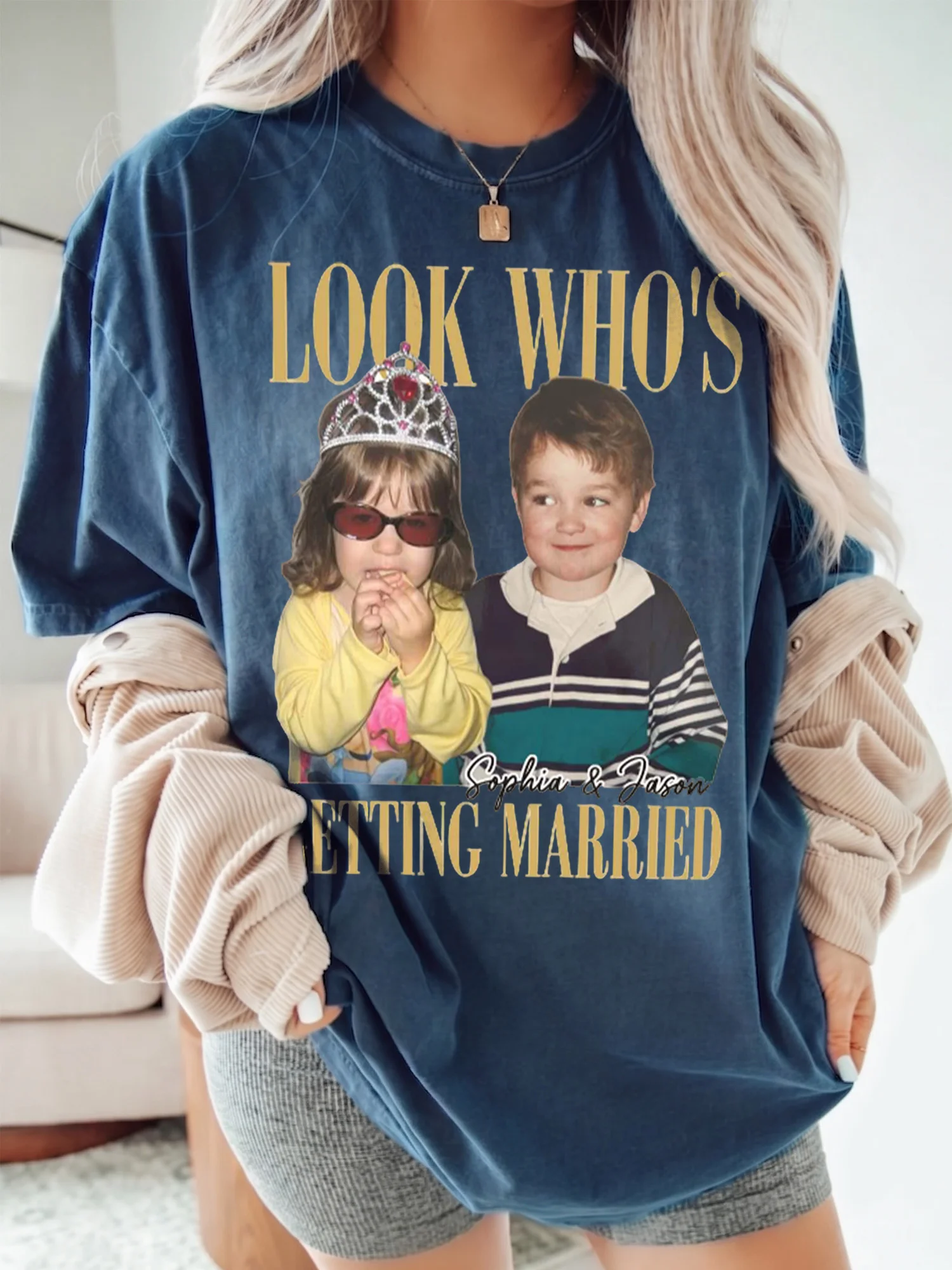 Look Who's Getting Married Custom Photo Tee Engagement Gift Shirt