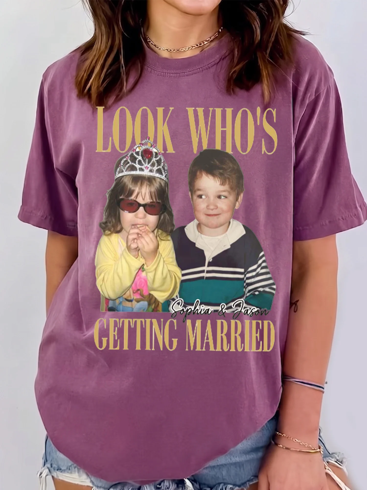 Look Who's Getting Married Custom Photo Tee Engagement Gift Shirt