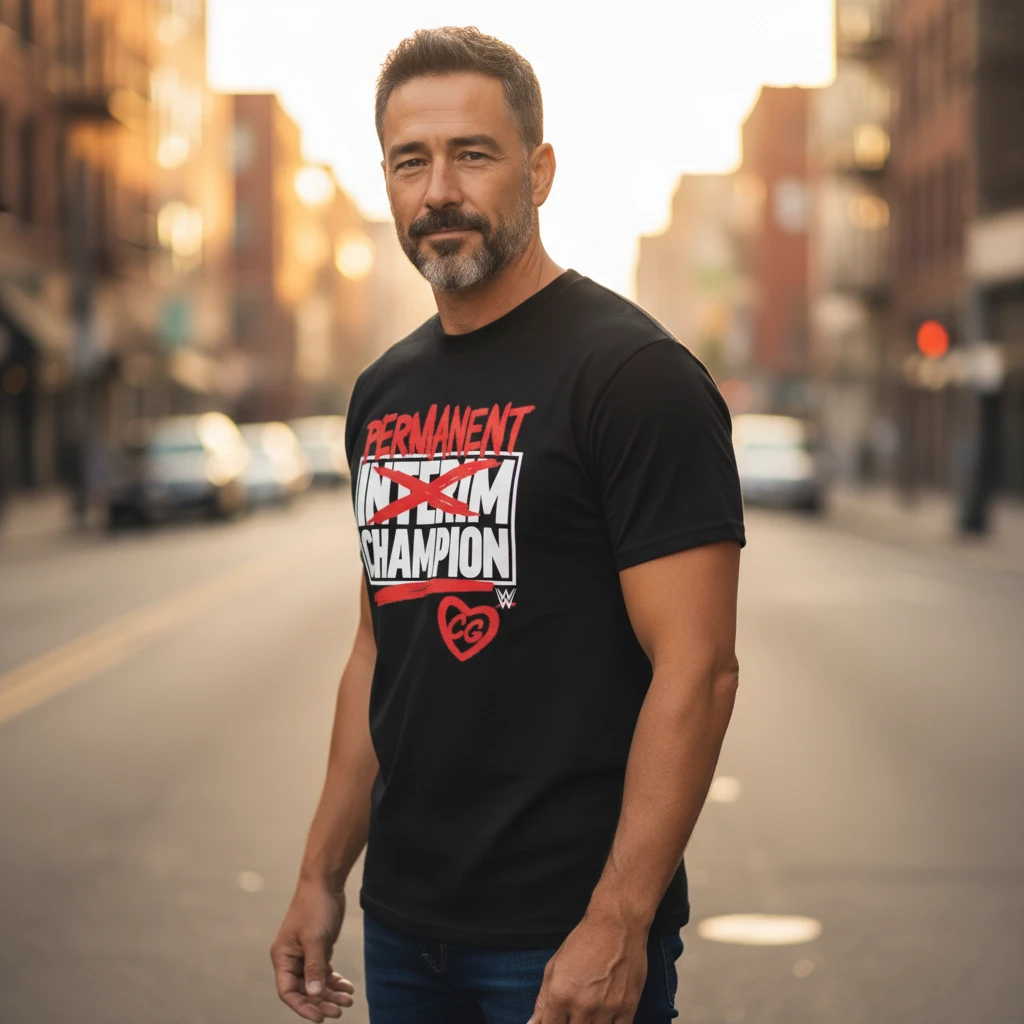 Permanent Interim Champion Funny Wrestling Humor Graphic Tee for Men