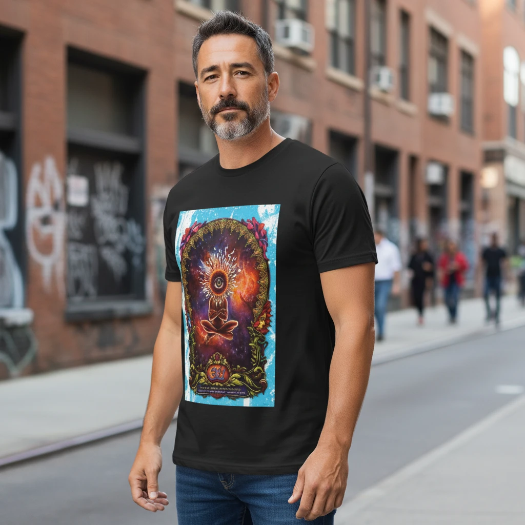 Psychedelic Cosmic Meditation Tee Trippy Spiritual Art T-Shirt for Men