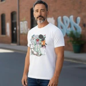 Cartoon Cat Illustration Graphic Tee Funny Reading Pet Art Shirt for Cat Lovers