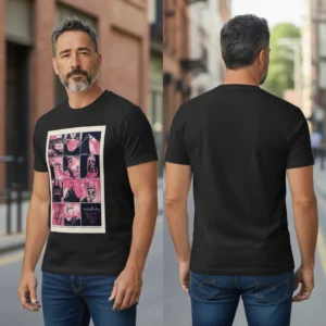Black and Pink Abstract Art Cyber Grid Tee Y2K Retro-Futurist Streetwear