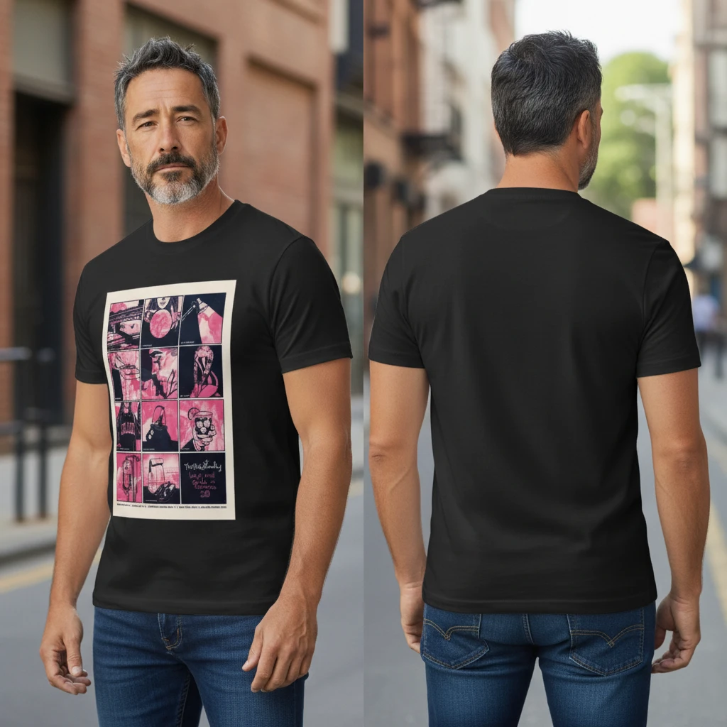Black and Pink Abstract Art Cyber Grid Tee Y2K Retro-Futurist Streetwear
