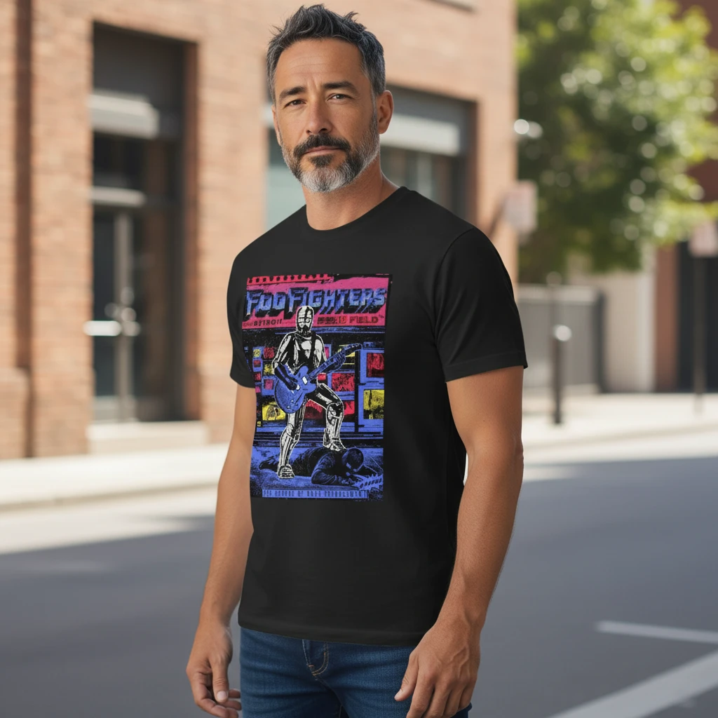 Foo Fighters Tee Retro Robot Concert Graphic Band Shirt