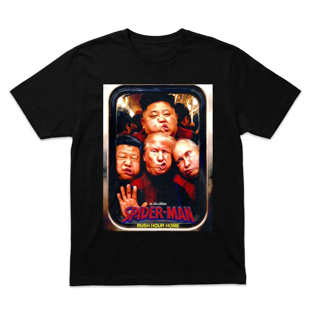 Spider-Man Rush Hour Home World Leaders Parody Tee Trump Putin Kim Xi Funny Graphic Shirt