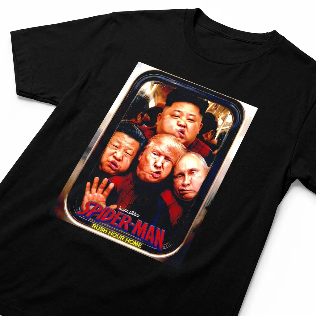 Spider-Man Rush Hour Home World Leaders Parody Tee Trump Putin Kim Xi Funny Graphic Shirt