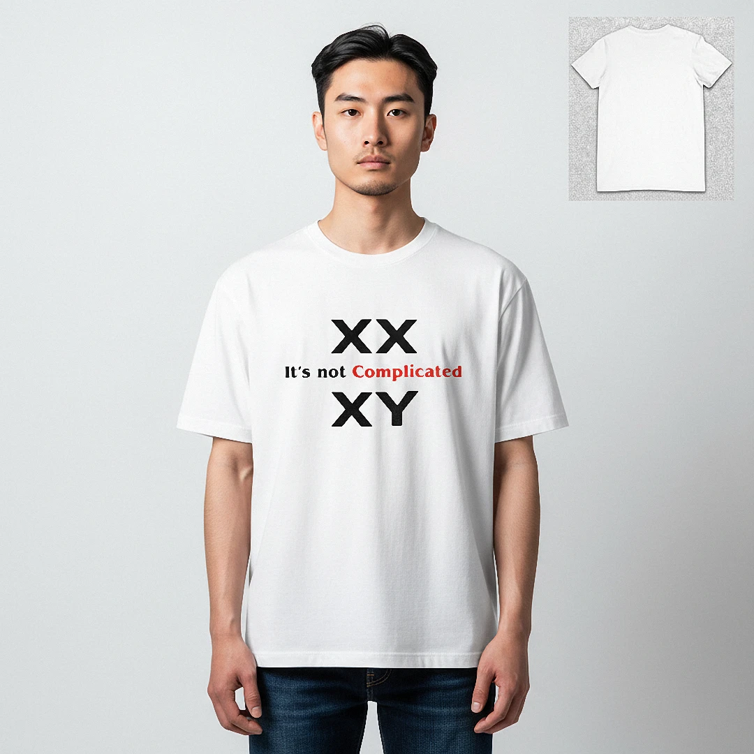 XX XY It's Not Complicated Tee, Biology Chromosome Slogan Graphic T-Shirt available at our Los Angeles warehouse