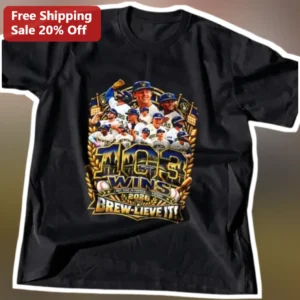 Wins Brew-Lieve It Milwaukee Brewers Tee Commemorative Baseball Fan Shirt available at our Los Angeles warehouse