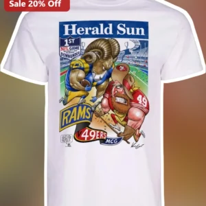 1st NFL Game Downunder Rams vs 49ers Tee Herald Sun Melbourne Commemorative Shirt available at our Los Angeles warehouse