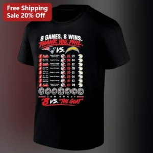 8 Games 8 Wins Tom Brady vs Philip Rivers The GOAT Football Stats Tee Gift for Patriots Fans available at our Los Angeles warehouse