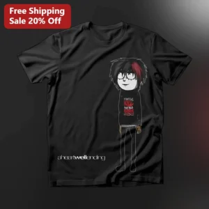 A Heartwell Ending Emo Kid Cartoon Graphic Tee for Men Women available at our Los Angeles warehouse
