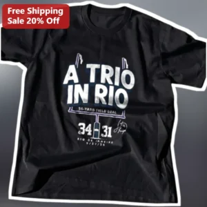 A Trio in Rio Vintage Football Graphic Tee Patrick Mahomes Signature NFL Brazil Game Shirt available at our Los Angeles warehouse