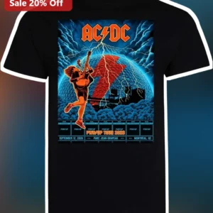 AC/DC PWRUP Tour Graphic Tee Heavy Metal Rock Band Merch Shirt available at our Los Angeles warehouse