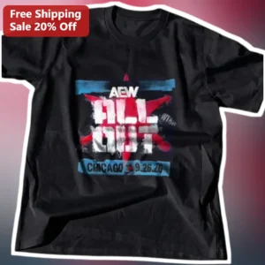 AEW All Out Chicago Tee 2026 Pro Wrestling Fan Merch Distressed Graphic Shirt available at our Los Angeles warehouse