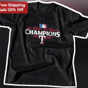AL West Division Champions Texas Rangers Tee Baseball Fan Gift Apparel available at our Los Angeles warehouse