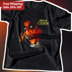 Alice Cooper Vintage Shock Rock Portrait Graphic Tee Unisex Band Merch Gift available at our Los Angeles warehouse