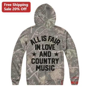 All Is Fair In Love And Country Music Hoodie Funny Country Quote Camo Pullover Gift for Fans available at our Los Angeles warehouse