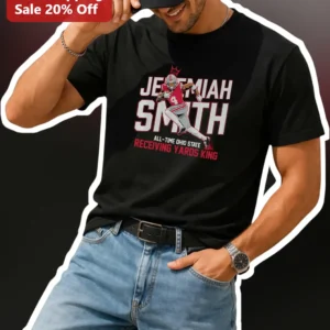 All-Time Ohio State Receiving Yards King Tee Jeremiah Smith OSU Buckeyes Football Fan Gift available at our Los Angeles warehouse