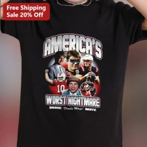 America's Worst Nightmare Drake Maye NFL Football Fan Tee available at our Los Angeles warehouse