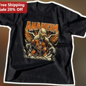 Anaheim Vintage Skeleton Hockey Duck Graphic Tee for Men available at our Los Angeles warehouse
