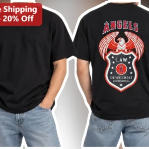 Angels Law Enforcement Appreciation Night Tee Los Angeles Angels Police Badge Graphic Shirt for Men available at our Los Angeles warehouse