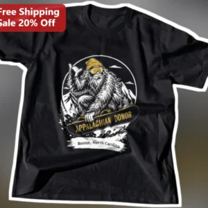 Appalachian Donor Boone North Carolina Sasquatch Snowboarder Tee available at our Los Angeles warehouse