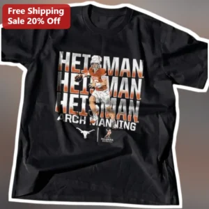 Arch Manning Heisman Texas Longhorns Football Fan Graphic Tee available at our Los Angeles warehouse