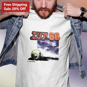 Area 88 エリア88 Retro Anime Pilot Helmet Graphic Tee for Men Women available at our Los Angeles warehouse