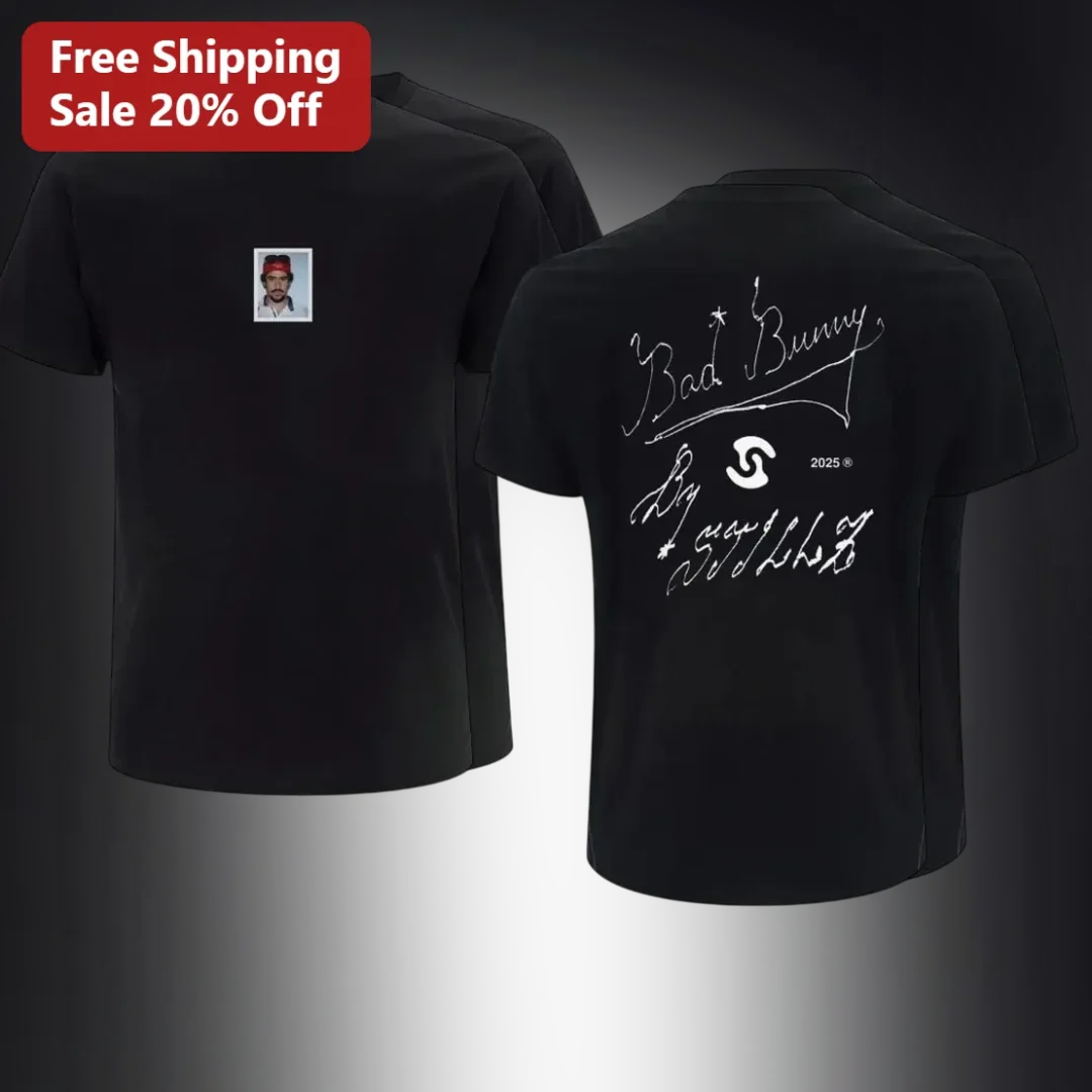 Bad Bunny Tee Signature Calligraphy Graphic Shirt for Reggae — Los Angeles Bad Bunny Tee Signature Calligraphy Graphic Shirt for Reggaeton Music Fans, Black Streetwear Merch G available at our Los Angeles warehouse