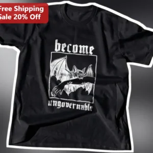Become Ungovernable Bat Graphic Tee Gothic Alternative Rock Shirt Unisex available at our Los Angeles warehouse