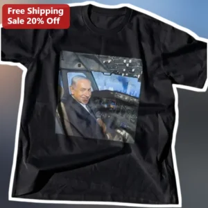 Benjamin Netanyahu Tee Pilot Meme Satire Graphic T-Shirt for Men available at our Los Angeles warehouse