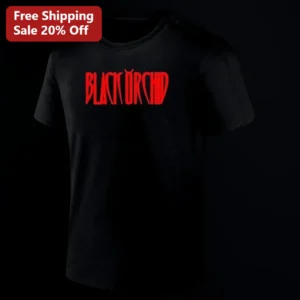Black Orchid Tee Gothic Red Graphic Shirt, Dark Minimalist Aesthetic Top for Goth and Alternative Fa available at our Los Angeles warehouse