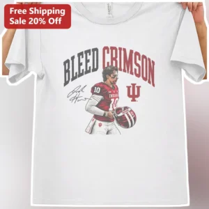 Bleed Crimson Fernando Mendoza Indiana Hoosiers Football Player Graphic Tee available at our Los Angeles warehouse